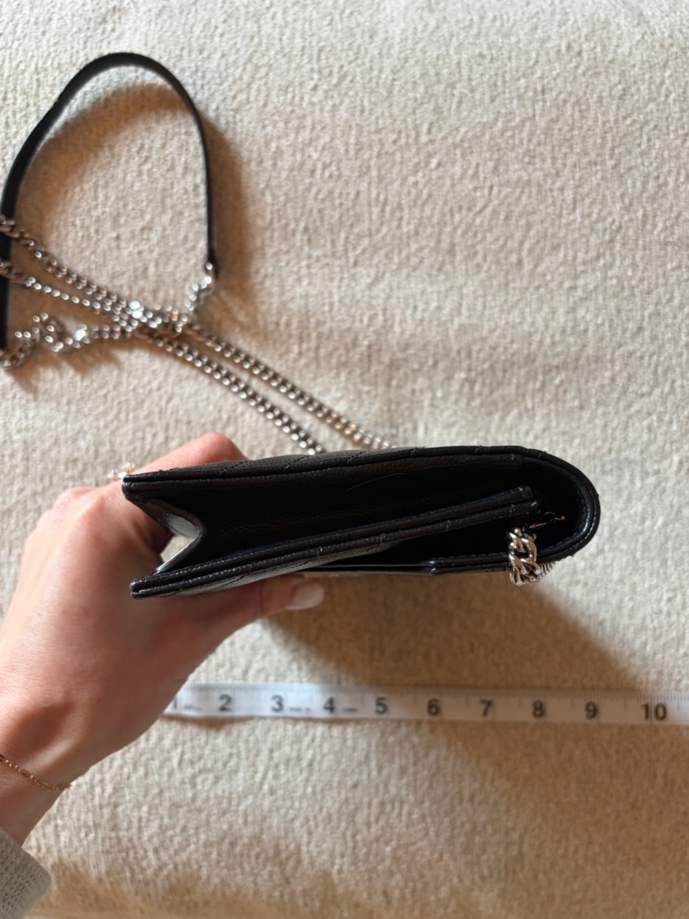 Saint Laurent CASSANDRE ENVELOPE CHAIN WALLET IN GRAIN DE POUDRE LEATHER - Picture 12 of 13